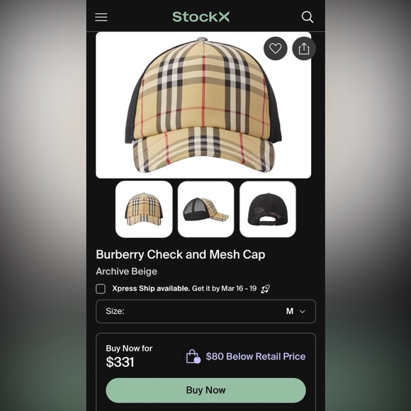Burberry Check and Mesh Cap
Archive Beige